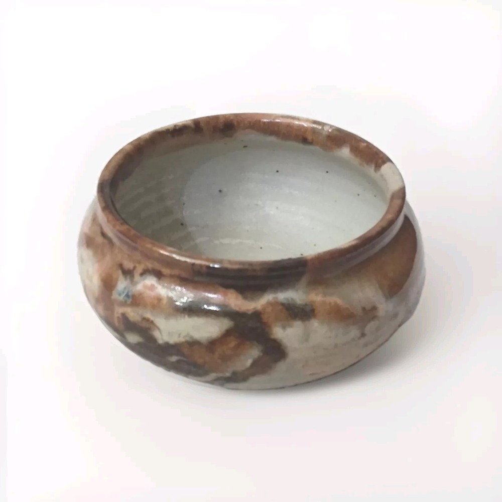 Studio Art Pottery Bowl Glazed Pottery Earth Colors Signed Artist Hand Made